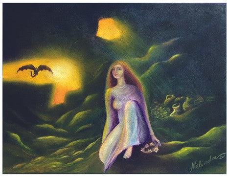 Zmey's Bride painting by Nelinda. Zmey'e bride waits in the dragon's lair for the dragon to return.