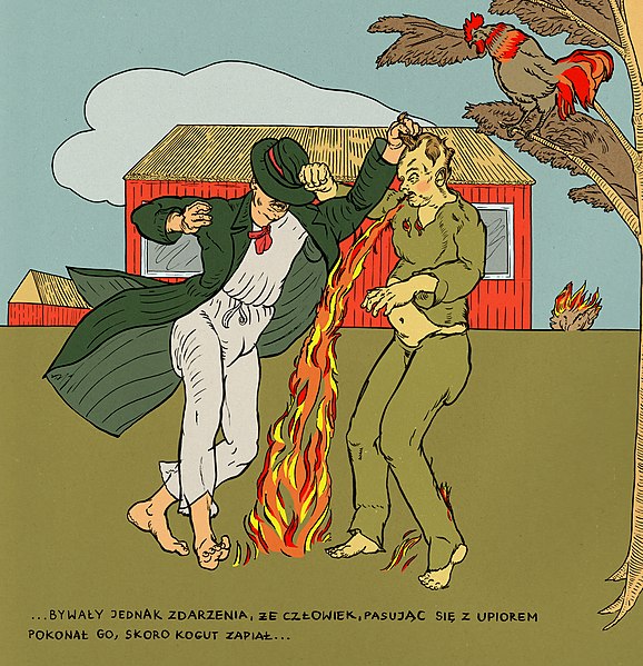 Graphics by Maciej Sieńczyk for Oskar Kolberg's text on the physical confrontation of Polish peasants with ghosts (Lubelskie, Part 2). Source: Adam Mickiewicz Institute 