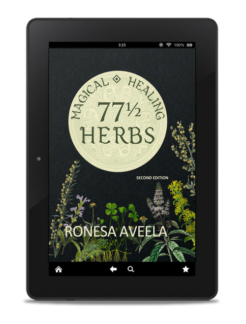 Cover of 77 1/2 Magical Healing Herbs by Ronesa Aveela, ebook on magical and traditional healing herbs found in a Midsummer’s wreath