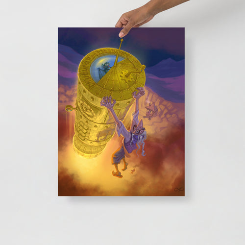 Poster from commissioned digital illustration by Alexander Petkov of a modern Baba Yaga. This digital art print features the witch launching into space on her upgraded mortar, the Chutura Pestle XSpace.