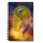 Spiral notebook from commissioned digital illustration by Alexander Petkov of a modern Baba Yaga. This digital art print features the witch launching into space on her upgraded mortar, the Chutura Pestle XSpace.
