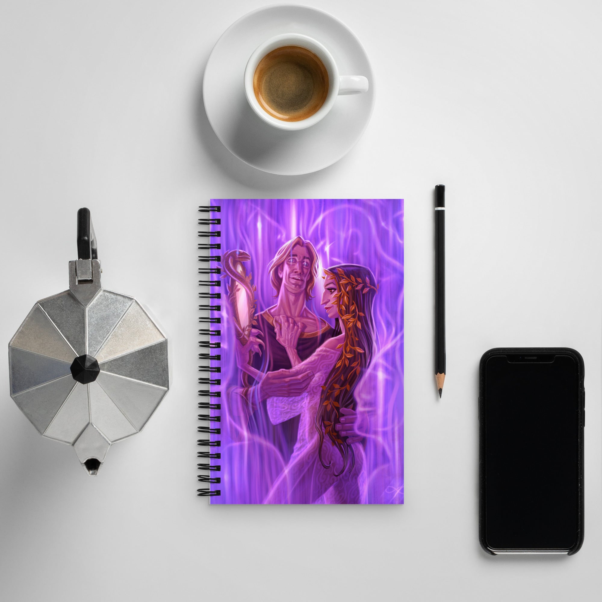 Spiral notebook of Baba Yaga folklore digital art print by Alexander Petkov. Commissioned illustration of a young Baba Yaga as a seductive figure.