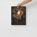Poster of Baba Yaga folklore digital art print by Alexander Petkov. Commissioned illustration of the Slavic witch with spells and magical herbs.