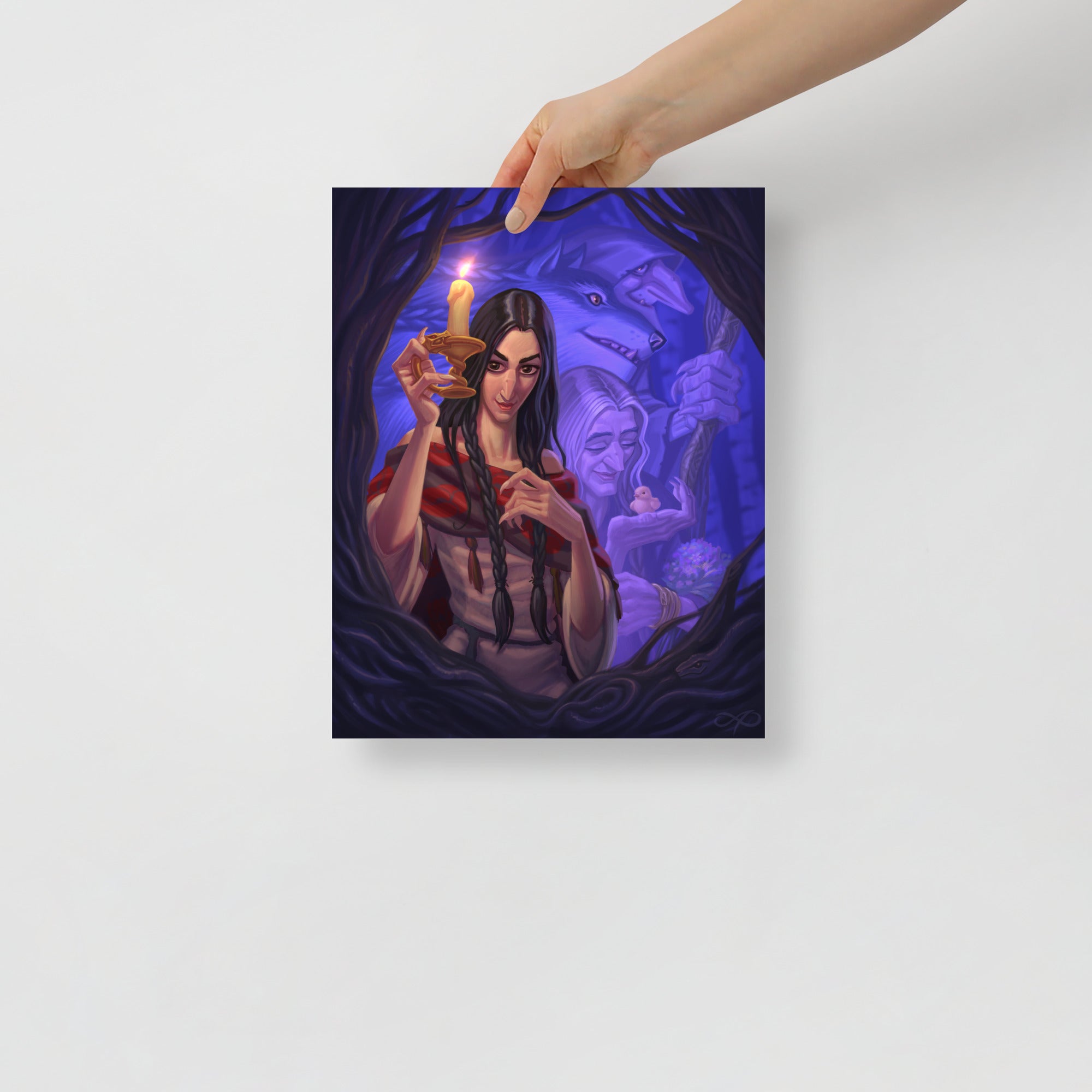 Poster of Baba Yaga triple goddess digital art print by Alexander Petkov. Commissioned illustration showing Maiden, Mother, and Crone aspects.