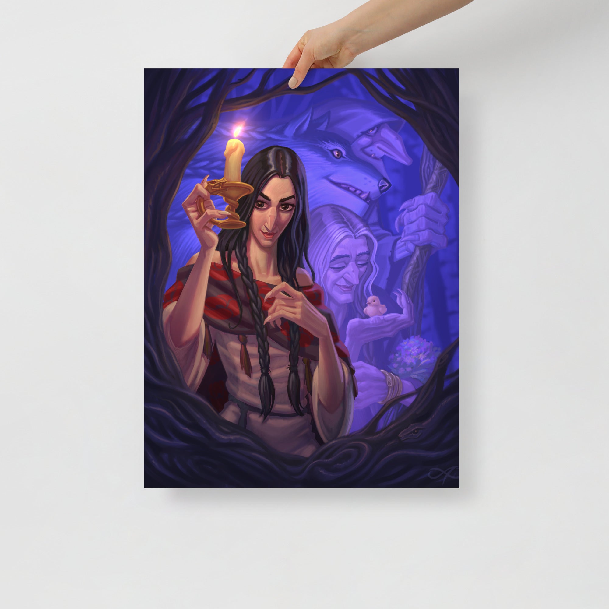 Poster of Baba Yaga triple goddess digital art print by Alexander Petkov. Commissioned illustration showing Maiden, Mother, and Crone aspects.
