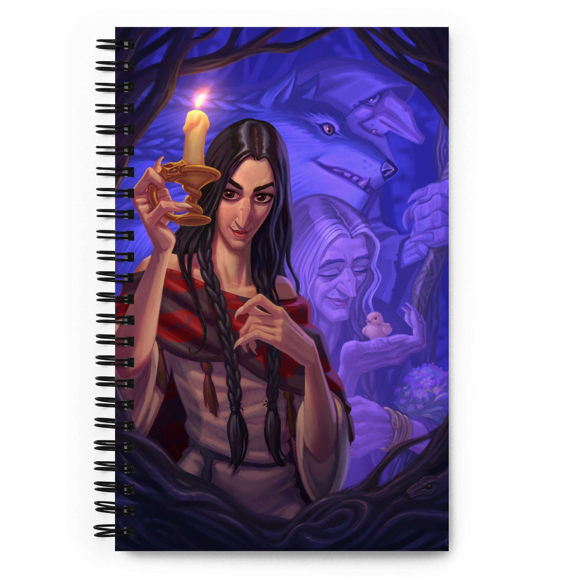 Spiral notebook of Baba Yaga triple goddess digital art print by Alexander Petkov. Commissioned illustration showing Maiden, Mother, and Crone aspects.