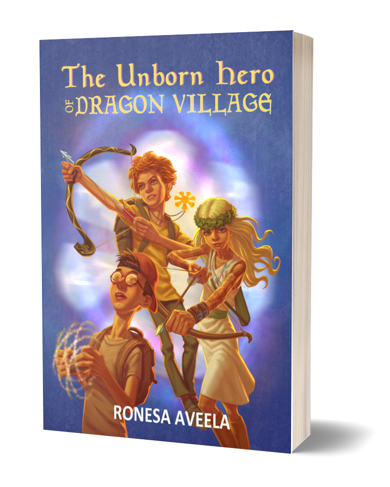 Paperback of The Unborn Hero of Dragon Village, Book 1 in the Dragon Village middle-grade fantasy series by Ronesa Aveela, a Slavic portal fantasy and coming-of-age adventure