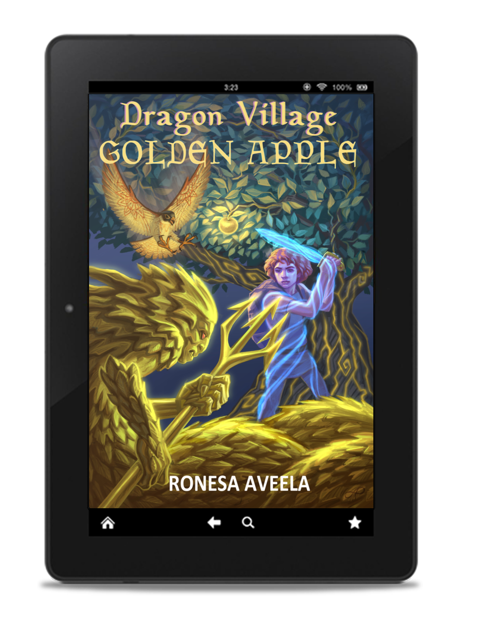 Ebook of Dragon Village Golden Apple, Book 4 in the Dragon Village middle-grade fantasy series by Ronesa Aveela, drawing on Slavic legends and magical quests