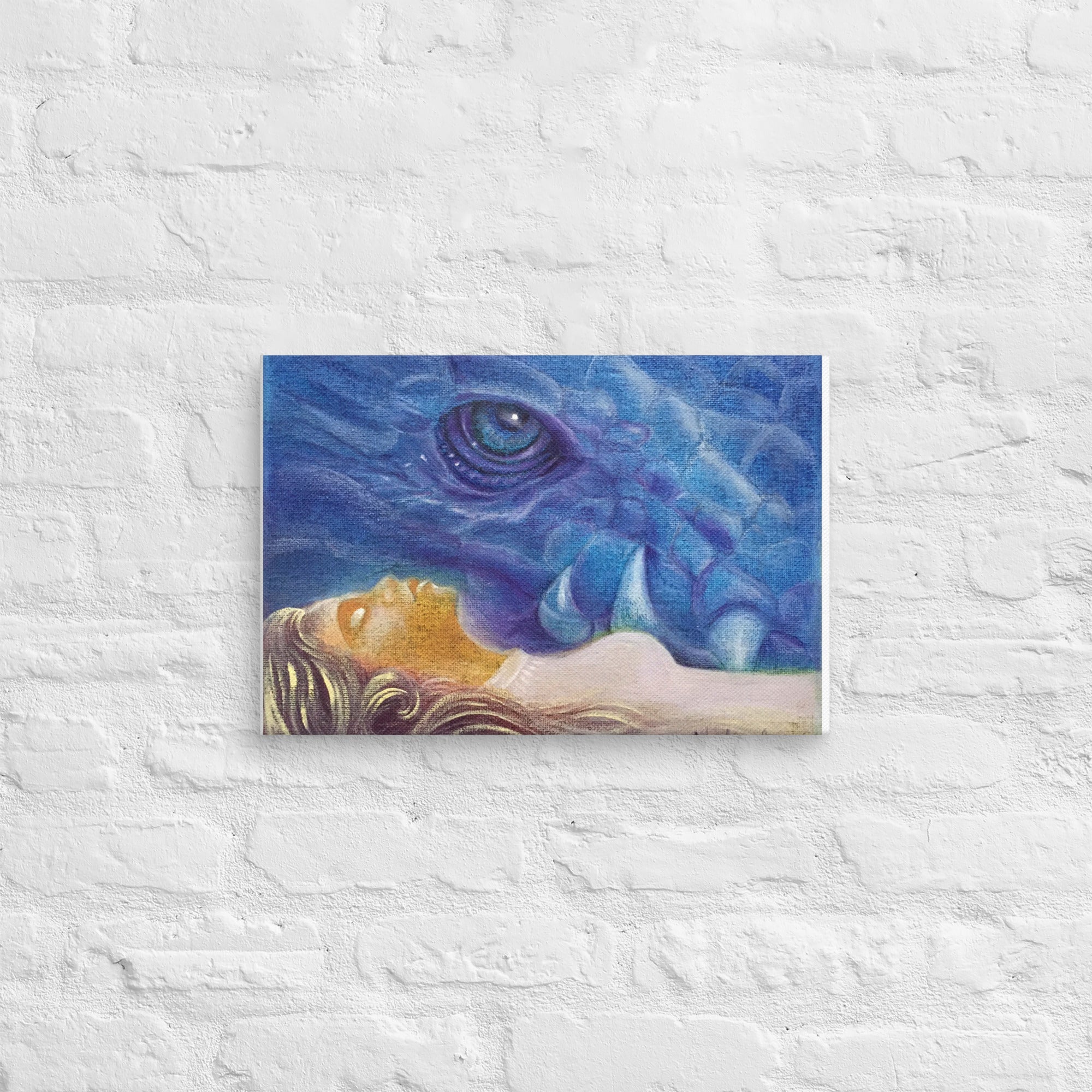 ProdCanvas of Zmey folklore digital painting by Nelinda. Illustration of a dragon watching over his enchanted maiden bride.uct mockup