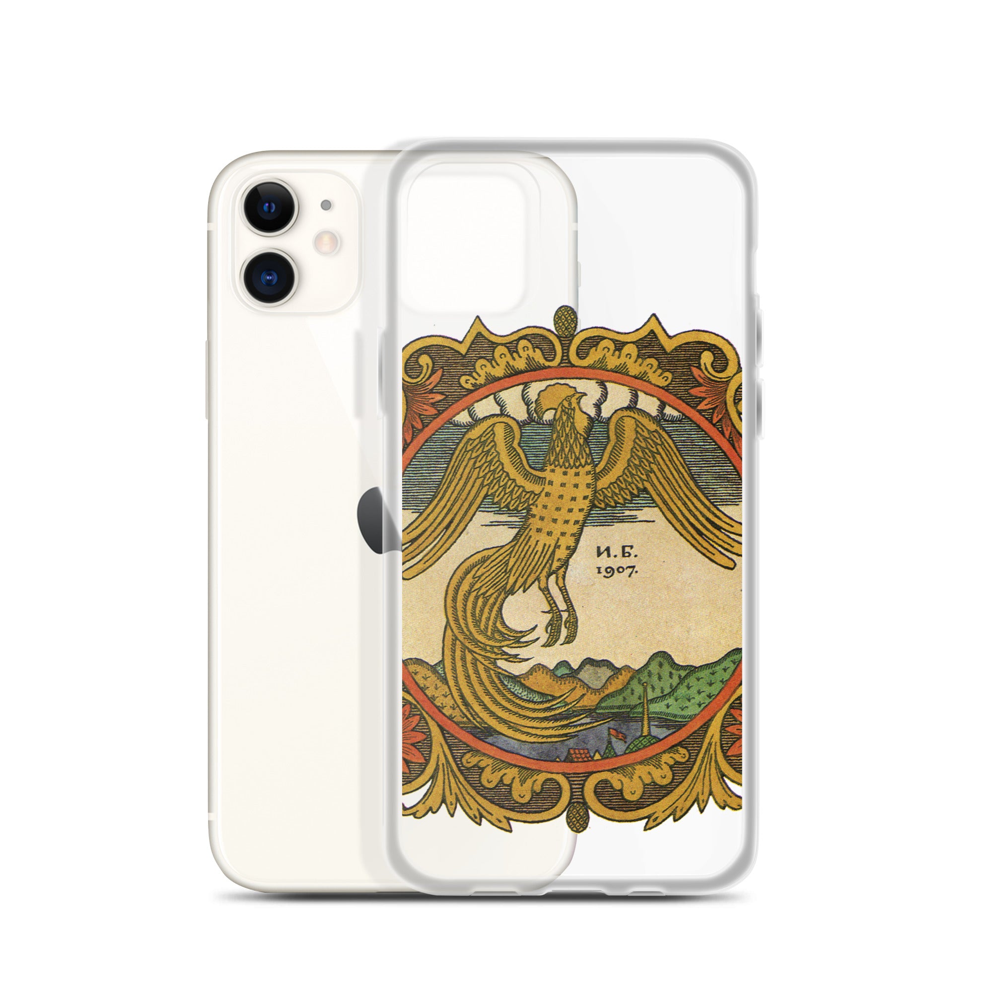 Golden rooster, illustration by Ivan Bilibin, on iPhone case.