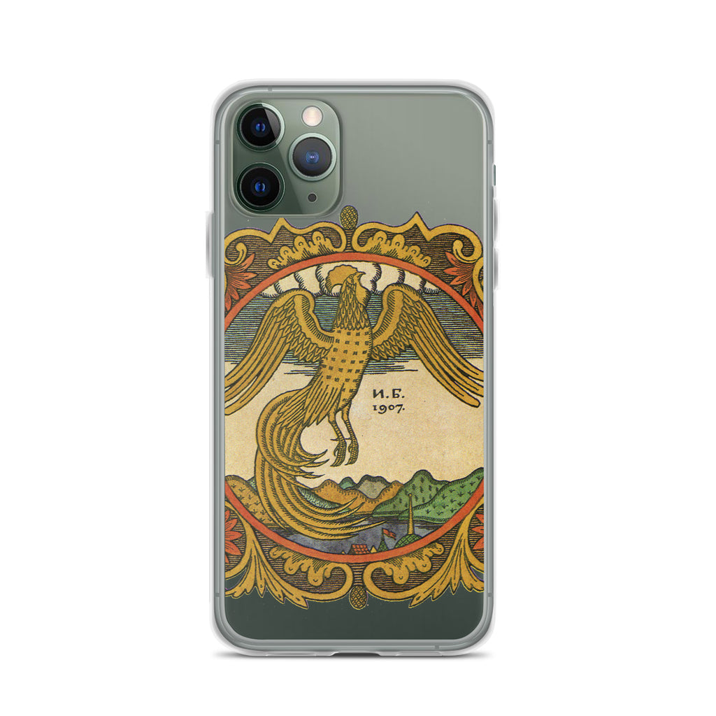 Golden rooster, illustration by Ivan Bilibin, on iPhone case.