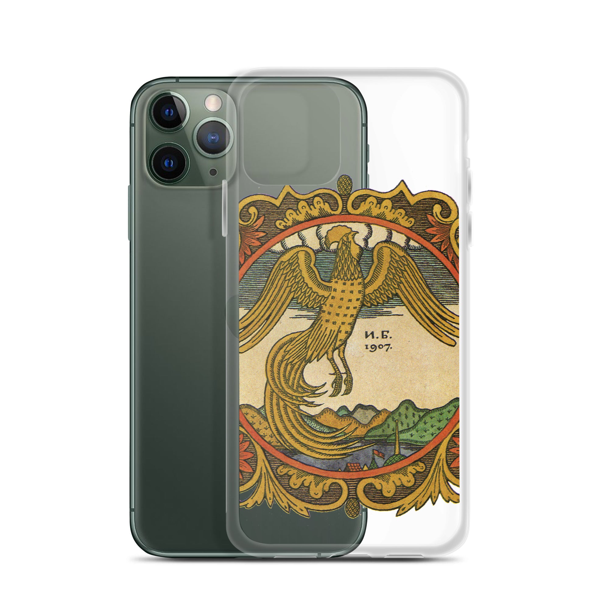 Golden rooster, illustration by Ivan Bilibin, on iPhone case.