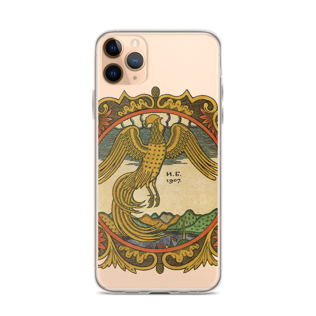 Golden rooster, illustration by Ivan Bilibin, on iPhone case.