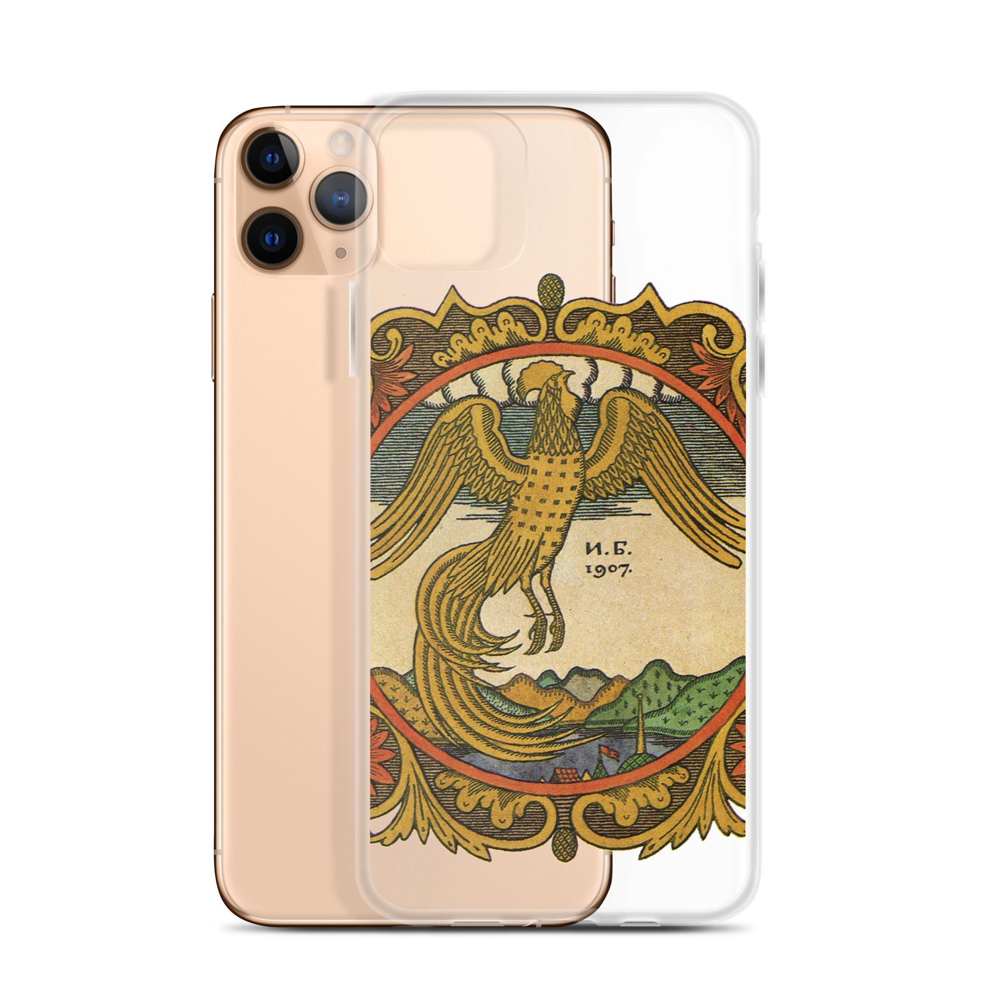 Golden rooster, illustration by Ivan Bilibin, on iPhone case.