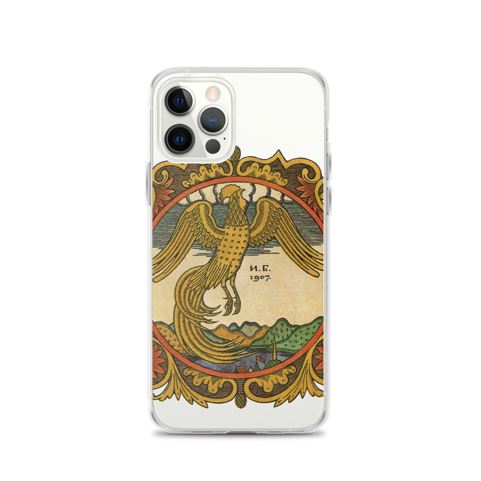 Golden rooster, illustration by Ivan Bilibin, on iPhone case.