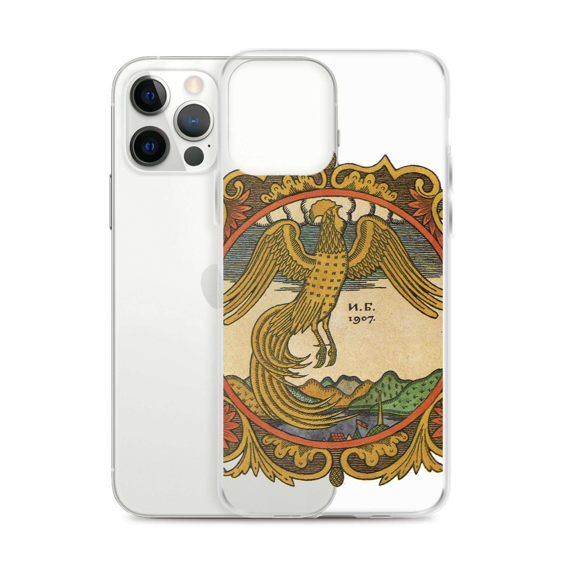 Golden rooster, illustration by Ivan Bilibin, on iPhone case.