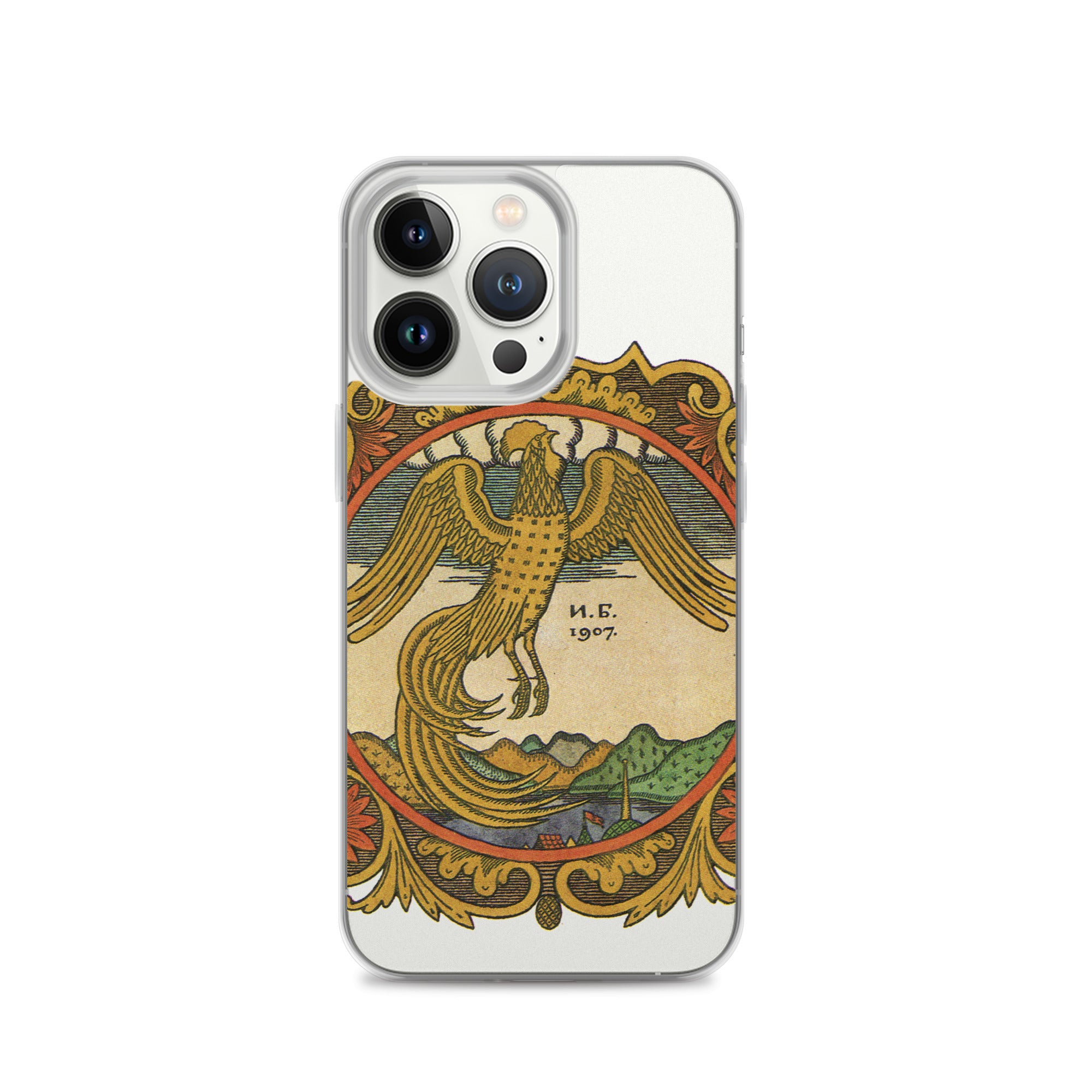 Golden rooster, illustration by Ivan Bilibin, on iPhone case.
