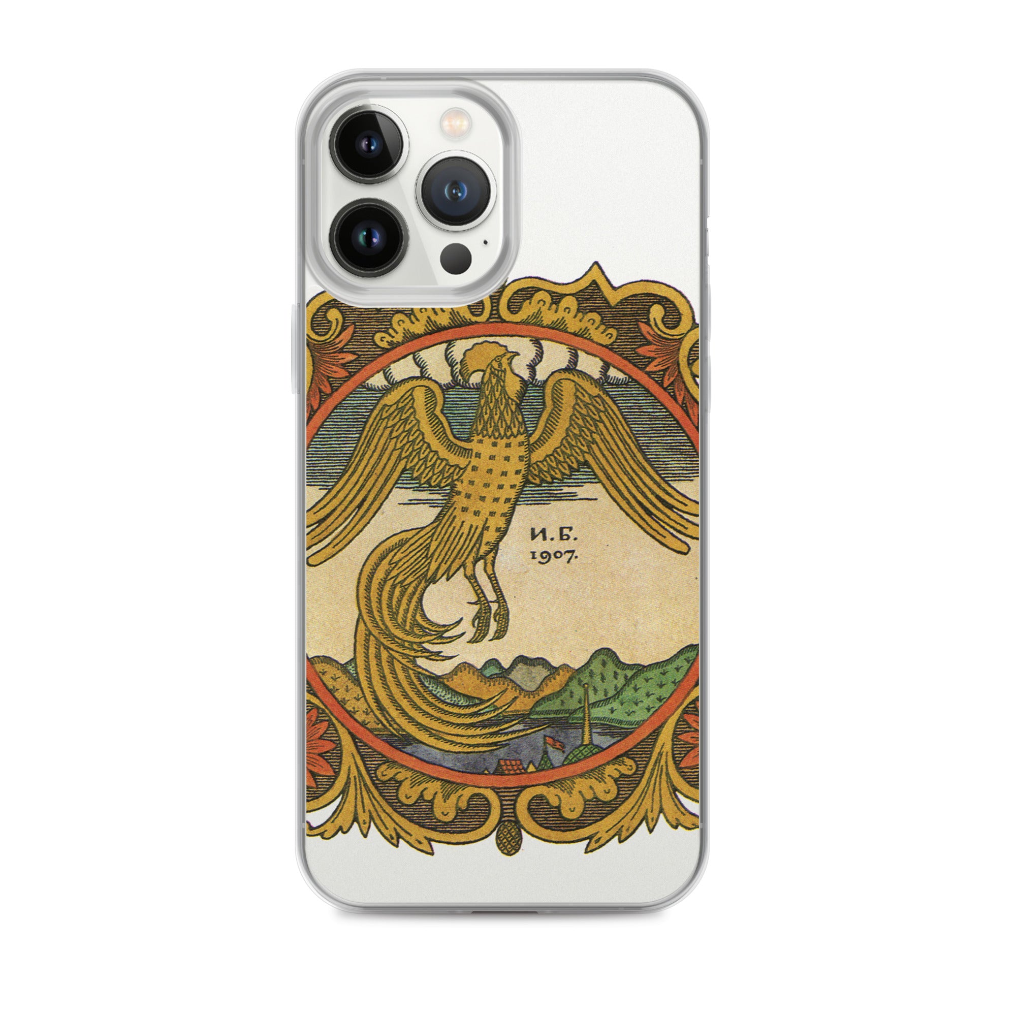 Golden rooster, illustration by Ivan Bilibin, on iPhone case.