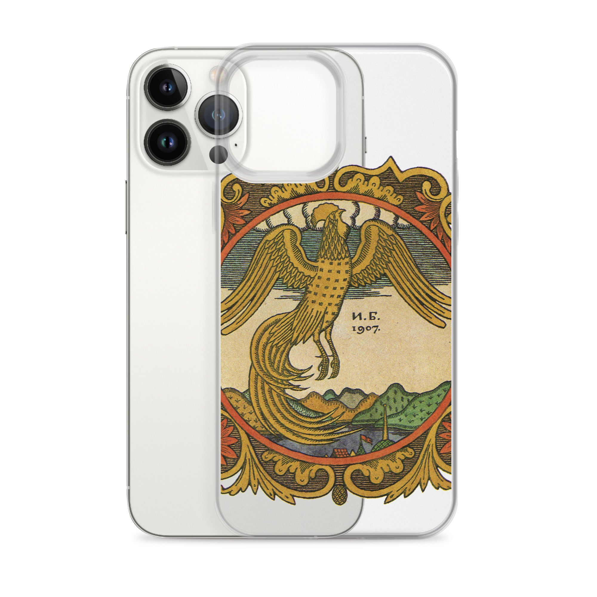 Golden rooster, illustration by Ivan Bilibin, on iPhone case.