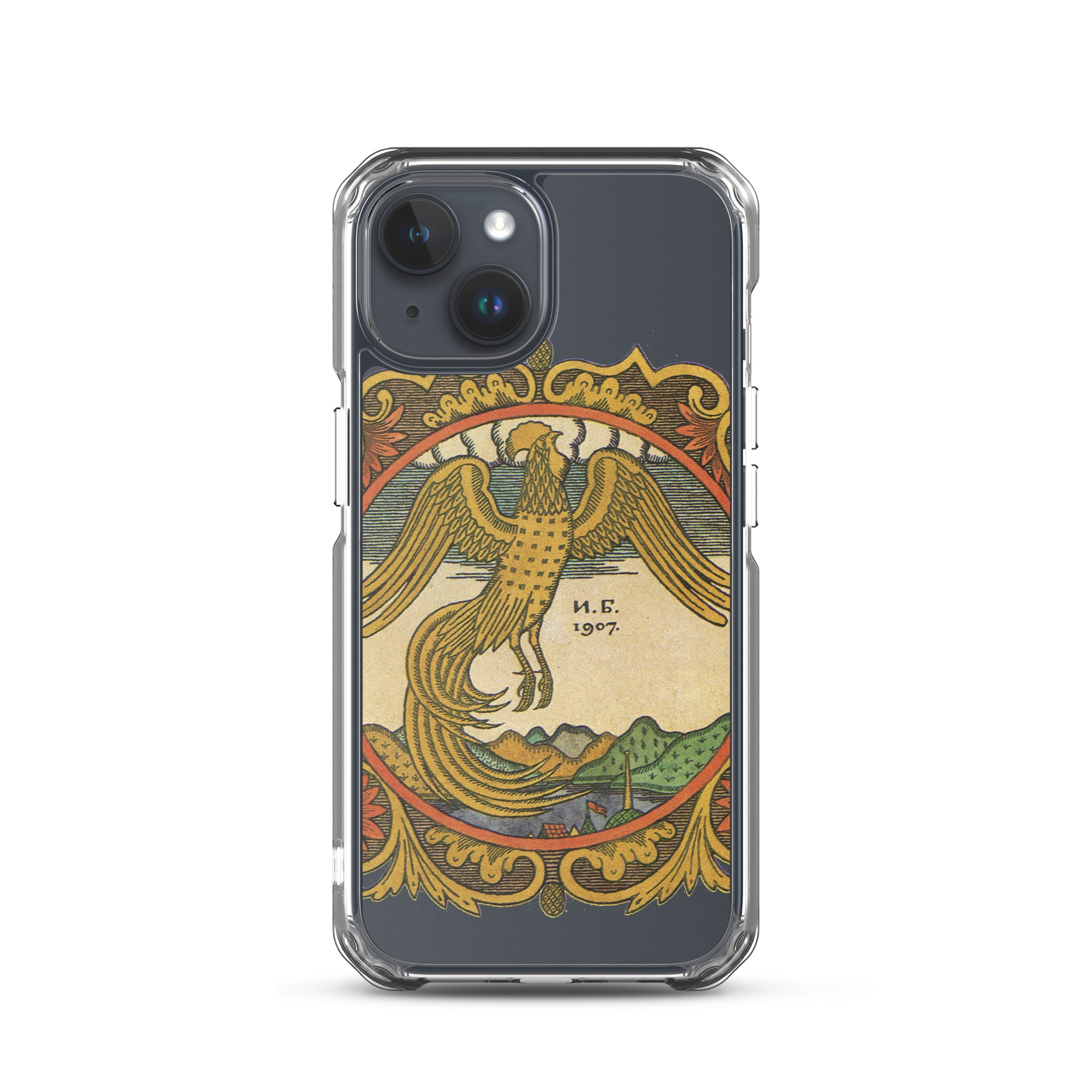 Golden rooster, illustration by Ivan Bilibin, on iPhone case.