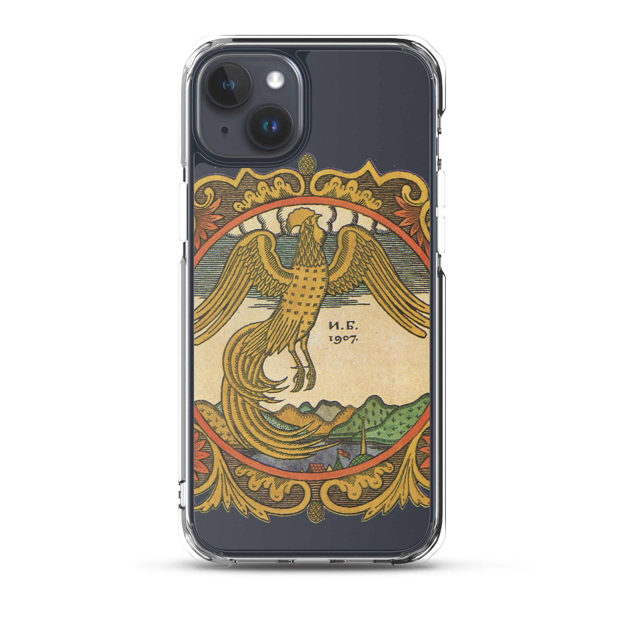 Golden rooster, illustration by Ivan Bilibin, on iPhone case.
