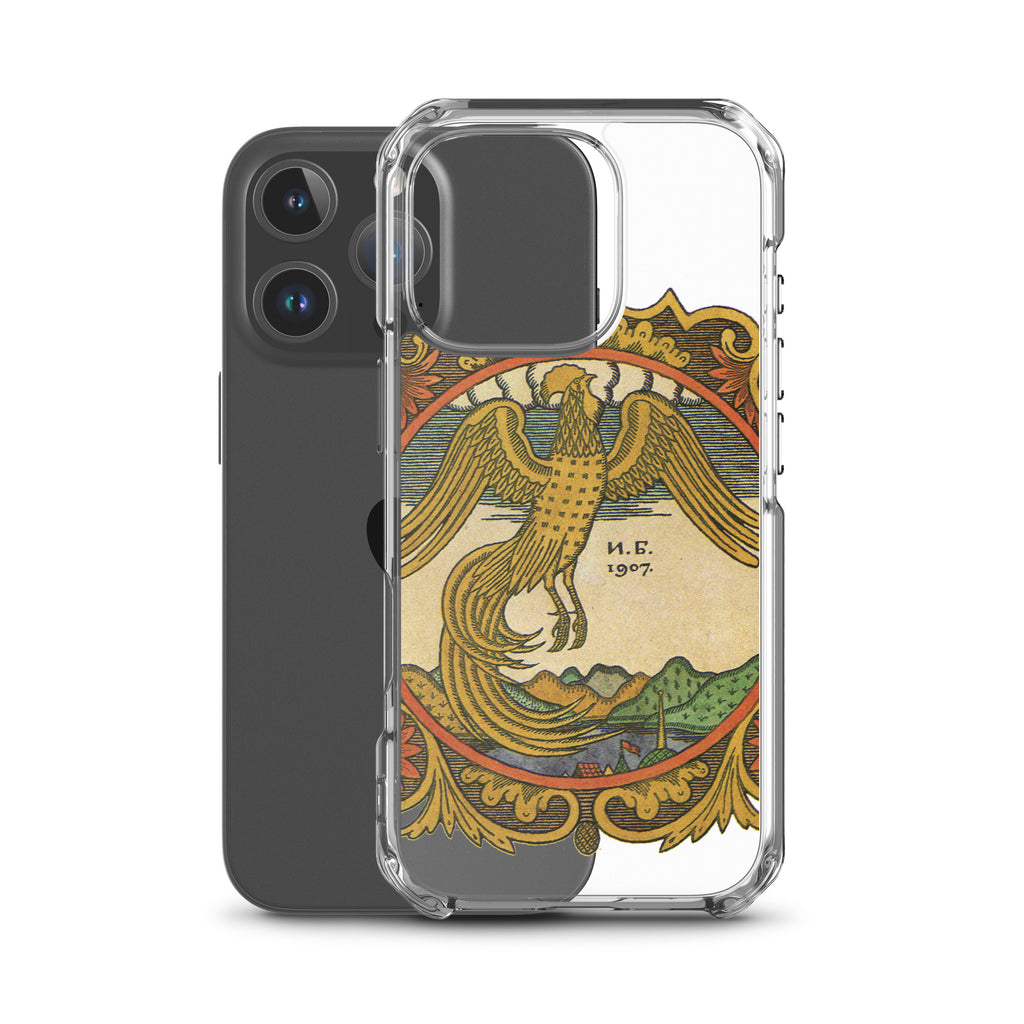 Golden rooster, illustration by Ivan Bilibin, on iPhone case.