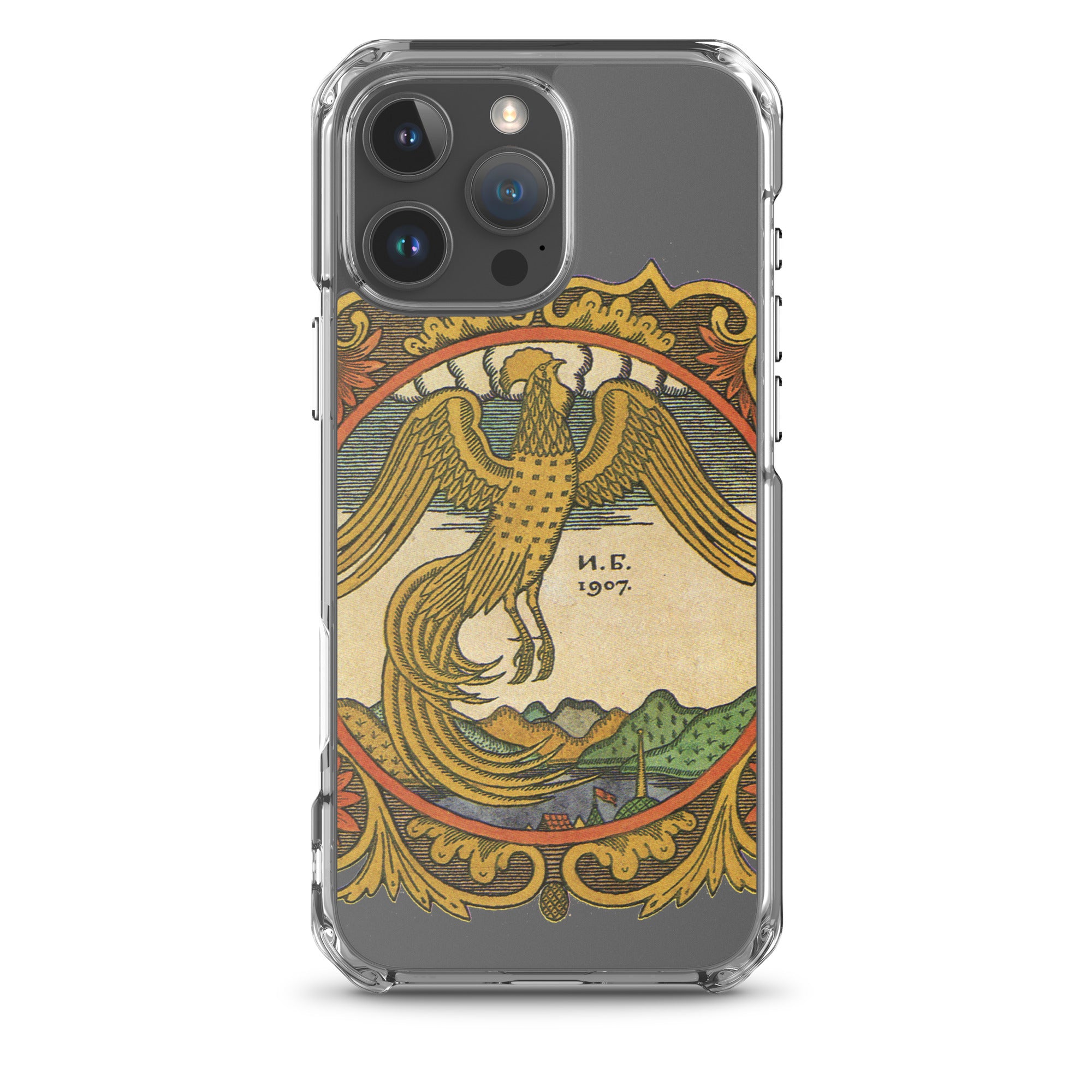 Golden rooster, illustration by Ivan Bilibin, on iPhone case.