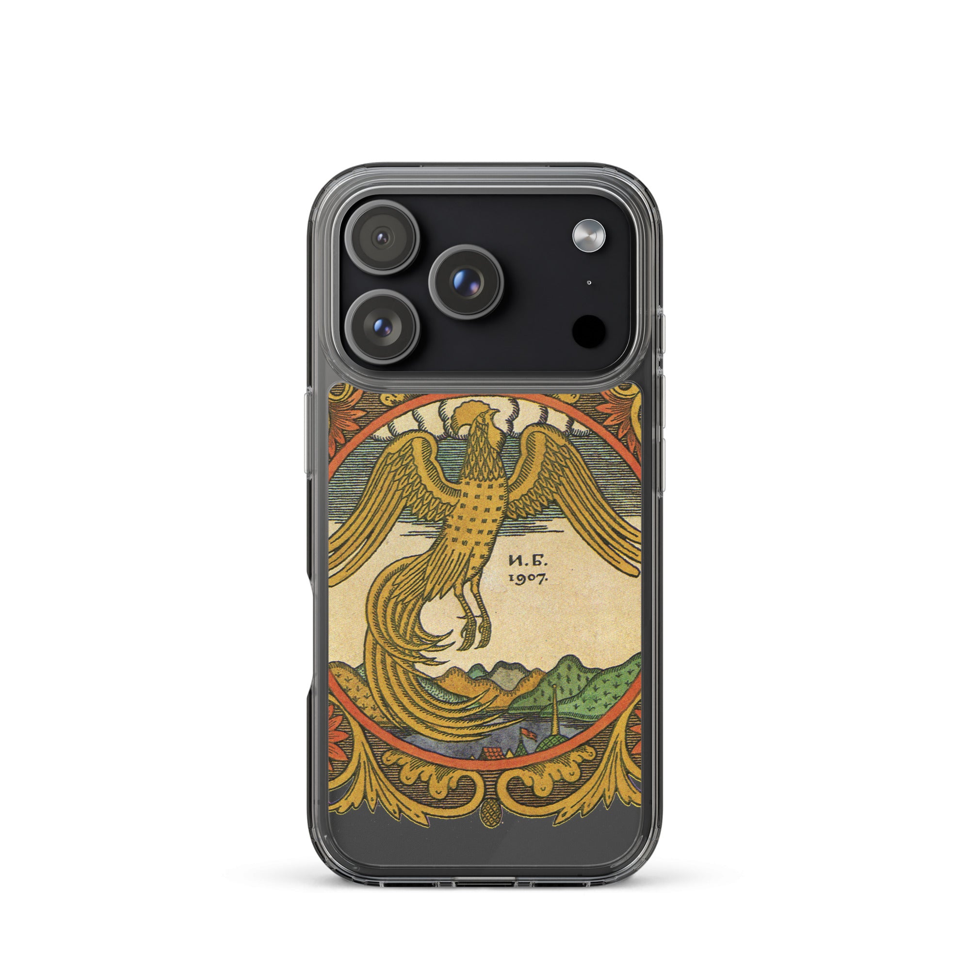 Golden rooster, illustration by Ivan Bilibin, on iPhone case.