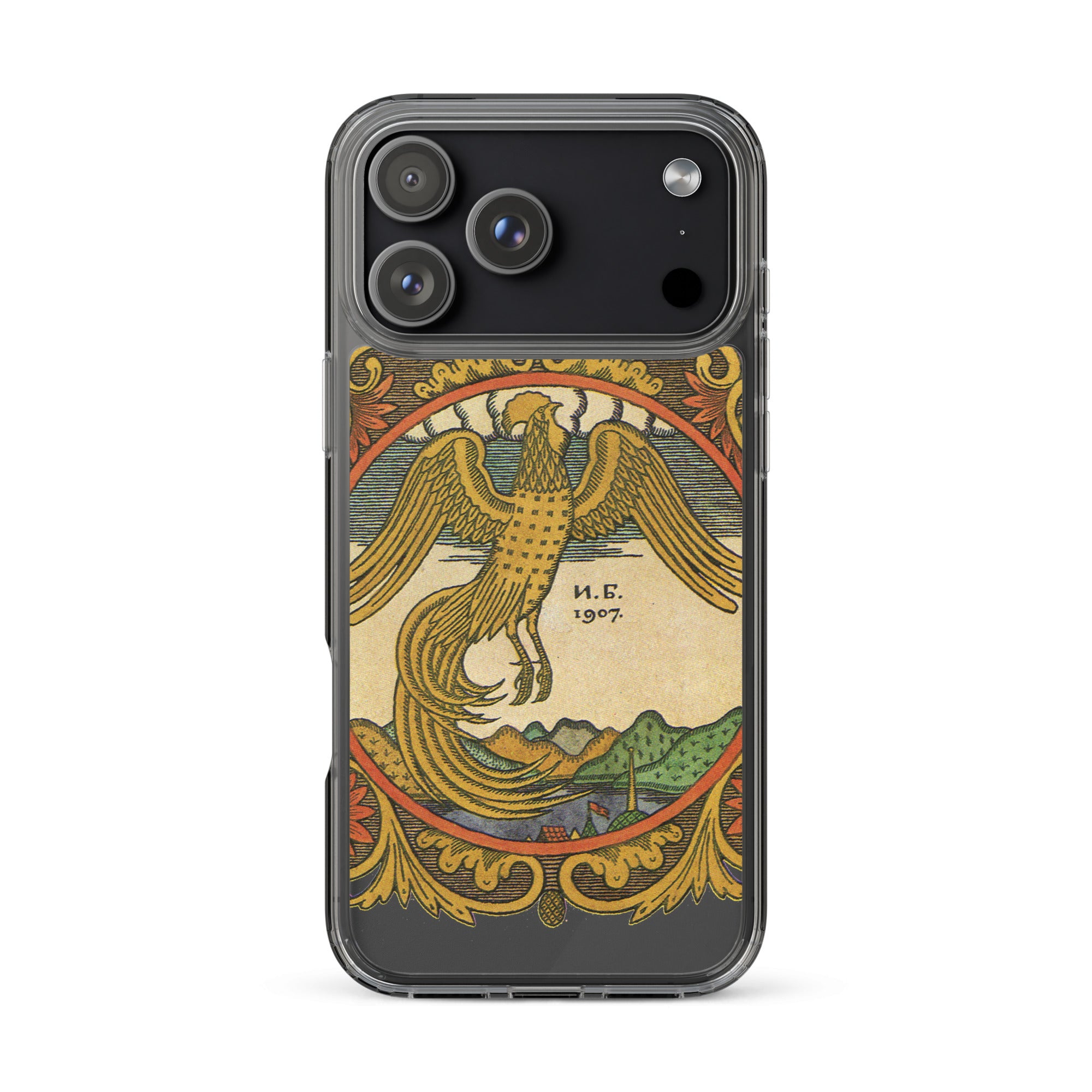 Golden rooster, illustration by Ivan Bilibin, on iPhone case.