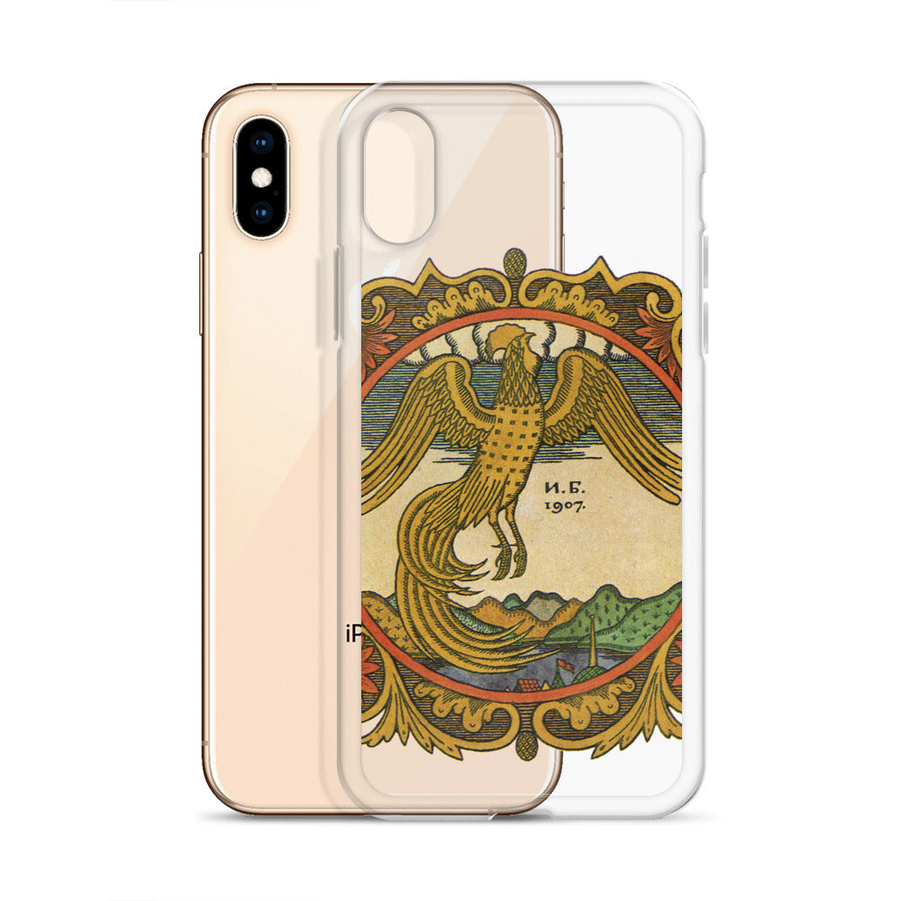 Golden rooster, illustration by Ivan Bilibin, on iPhone case.