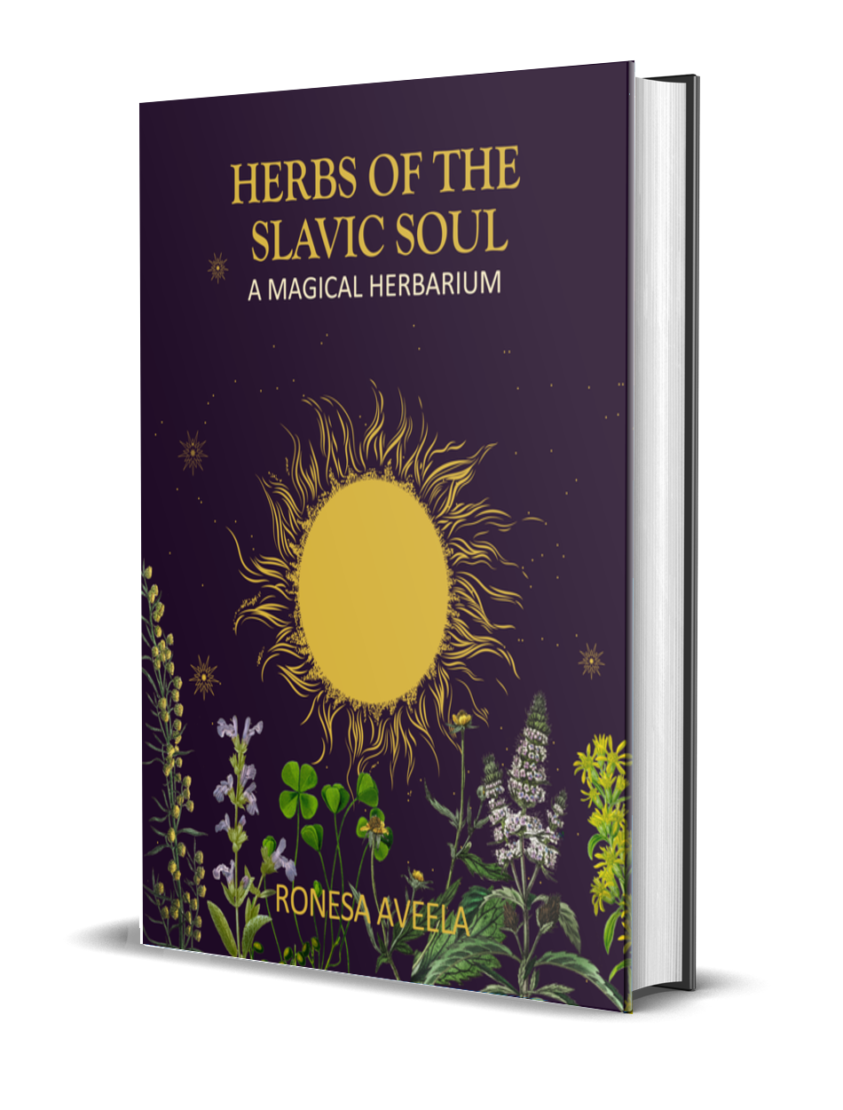 Cover of Herbs of the Slavic Soul by Ronesa Aveela, hardcover tabletop art book inspired by the herbs in her book 77 1/2 Magical Healing Herbs