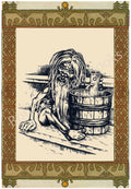 Folklore digital illustration of the Bannik, the Slavic bathhouse spirit, by artist Ivan Bilibin