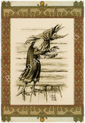 Vintage digital illustration of the Kikimora, a mischievous Slavic folklore spirit, by Ivan Bilibin