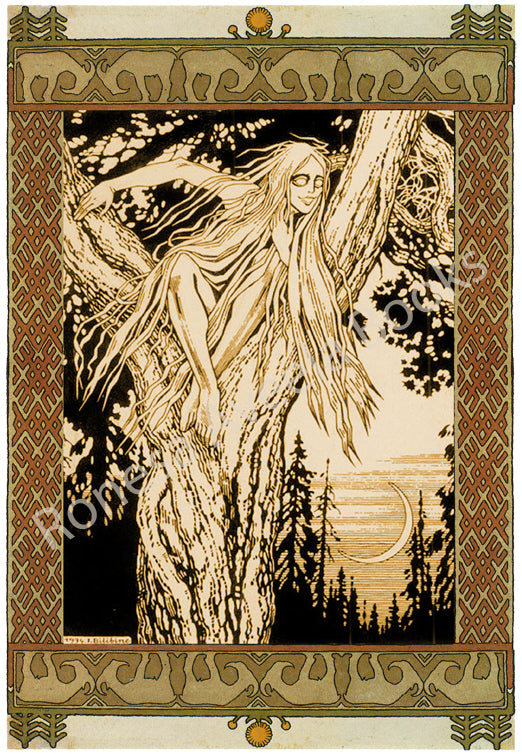 Digital illustration of a Rusalka, a Slavic water spirit from folklore, by Ivan Bilibin