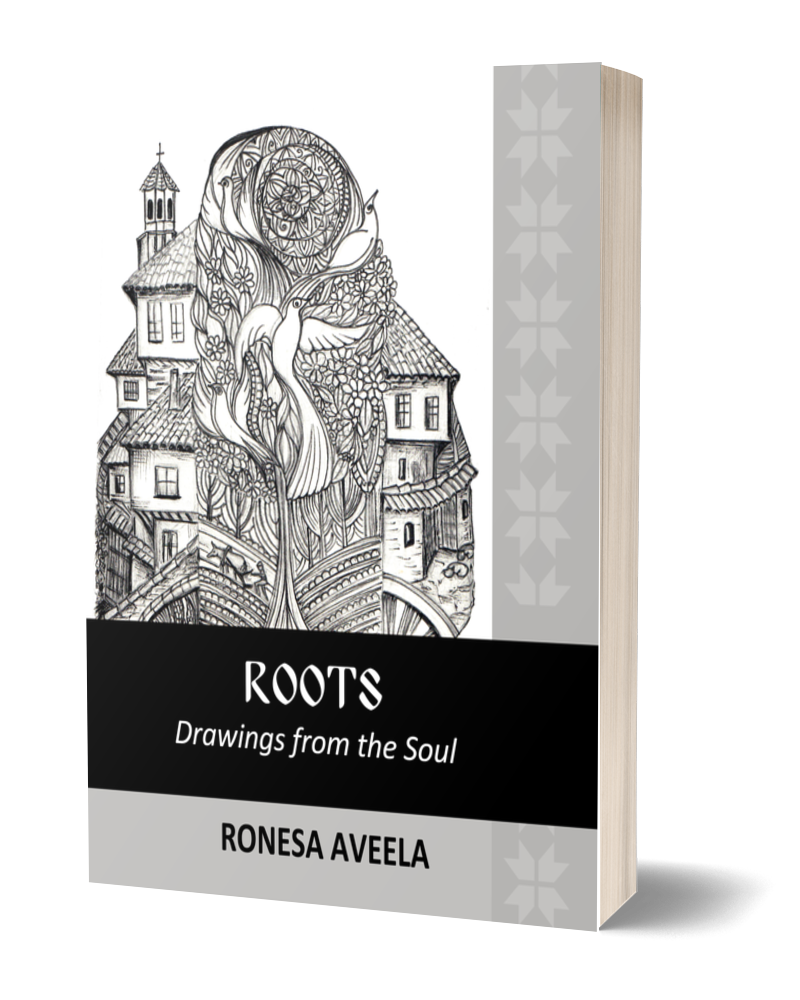 Cover of Roots by Ronesa Aveela, paperback art book celebrating Bulgarian culture and folklore