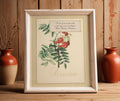 Framed art print of an illustration of a rowan branch with a boxed quote