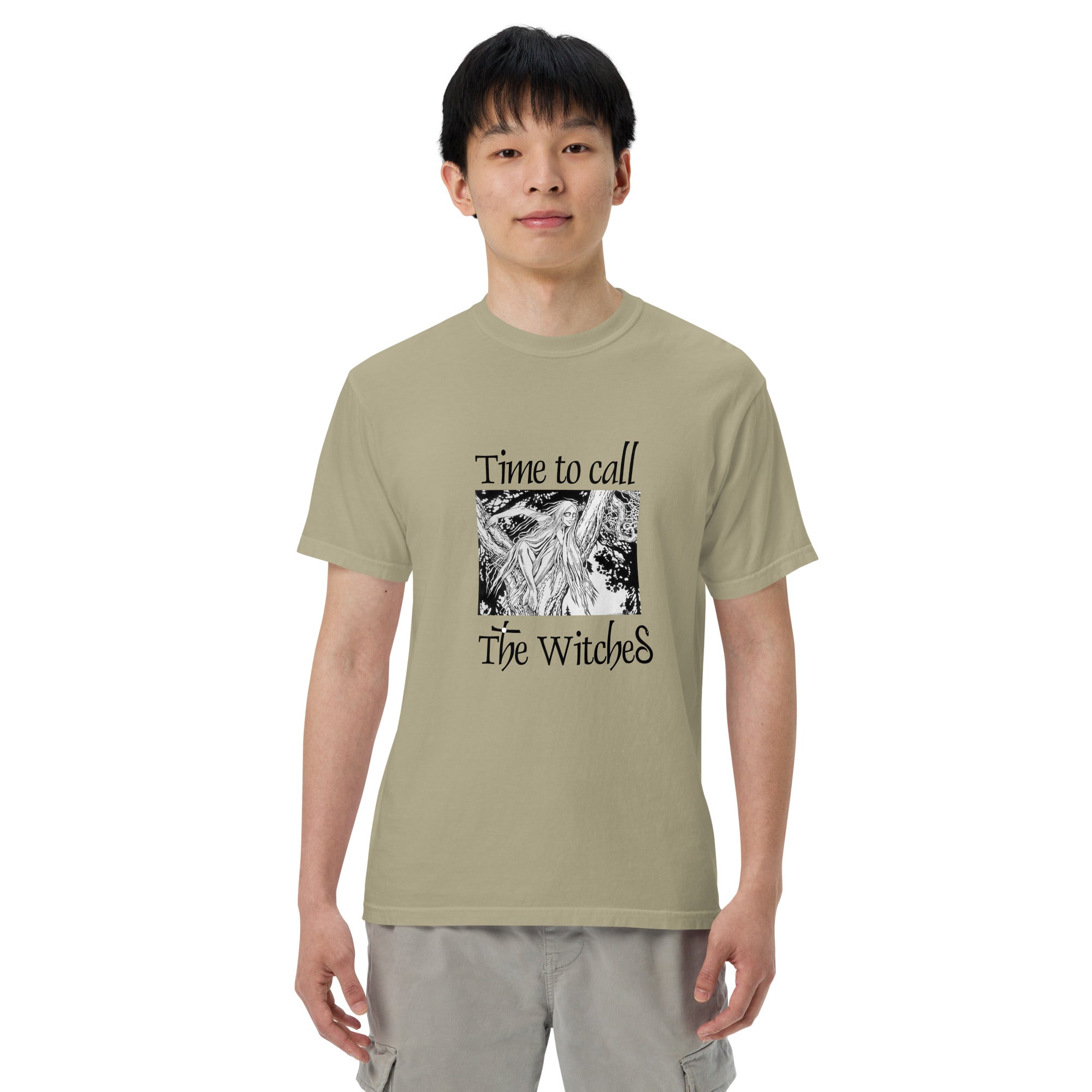 T-shirt with an illustration of a rusalka by Ivan Bilibin, with saying "Time to call the witches."