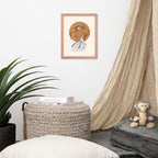 Mockup of tan framed poster of a Samodiva, a divine folklore spirit digital art print by Nelinda. Illustration portraying the Samodiva as a divine forest spirit.
