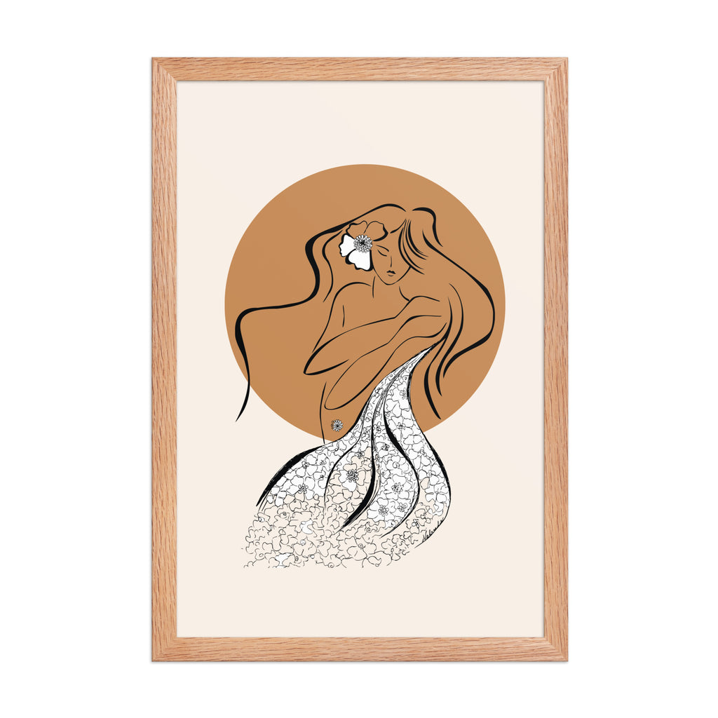 Framed poster of a Samodiva, a divine folklore spirit digital art print by Nelinda. Illustration portraying the Samodiva as a divine forest spirit.
