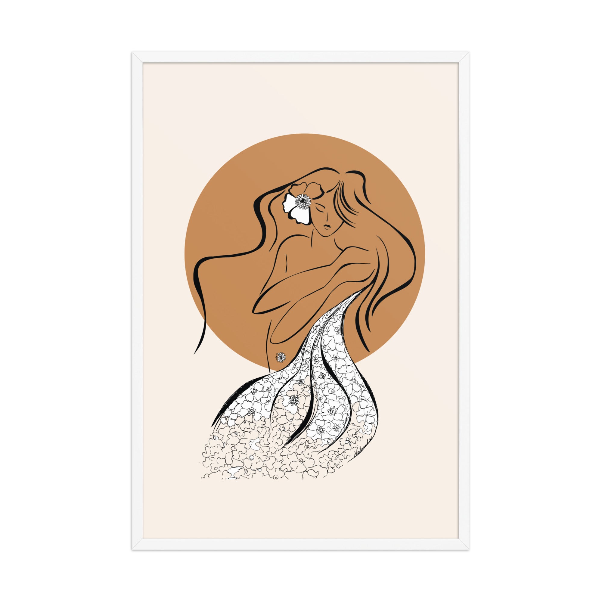 Framed poster of a Samodiva, a divine folklore spirit digital art print by Nelinda. Illustration portraying the Samodiva as a divine forest spirit.