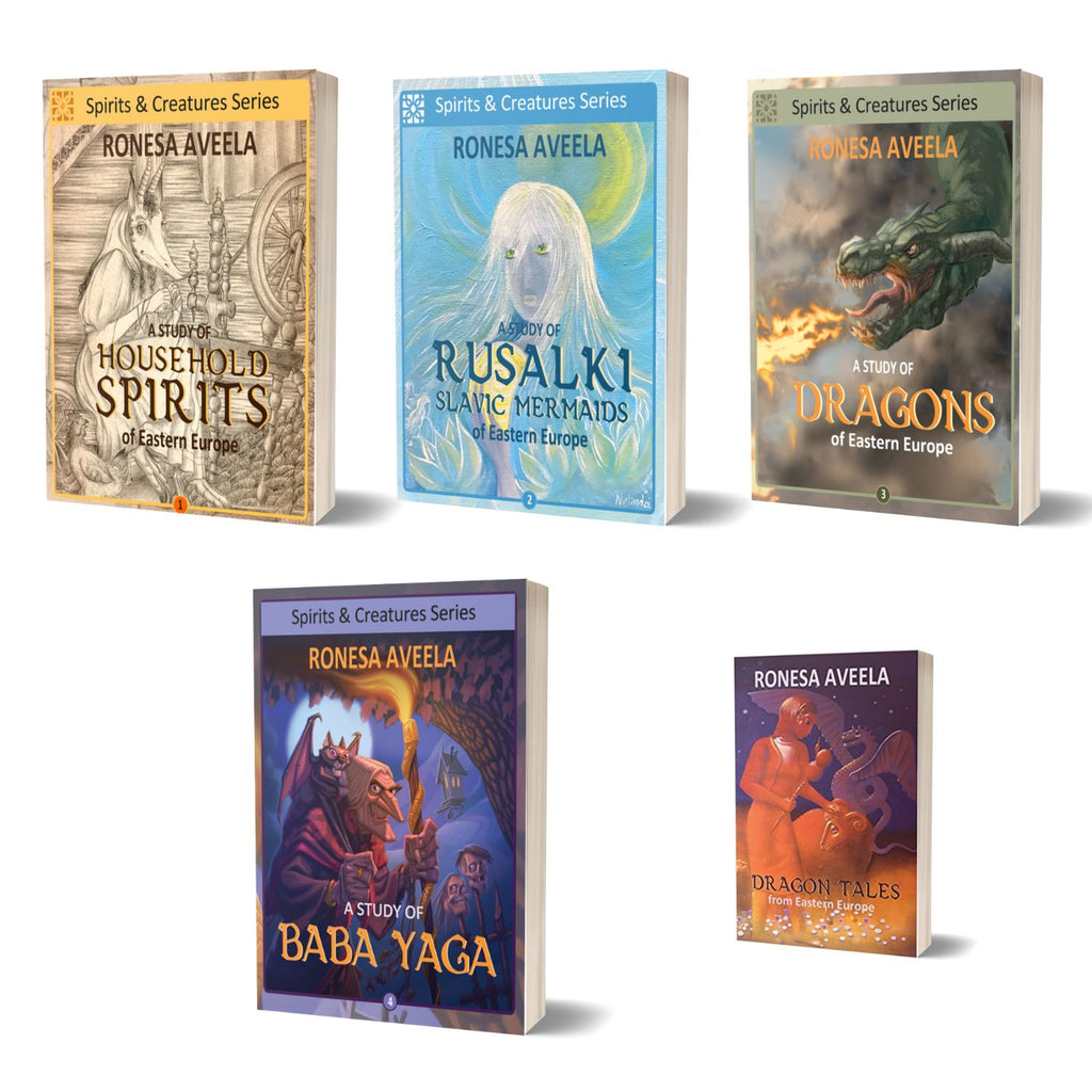 Covers of Spirits & Creatures series by Ronesa Aveela, paperbacks exploring Slavic spirits and folklore